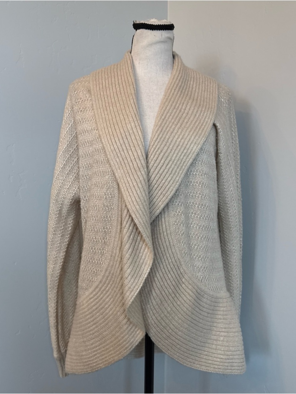 WHBM White House Black Market L Cocoon Cardigan Metallic Shimmer Open Front